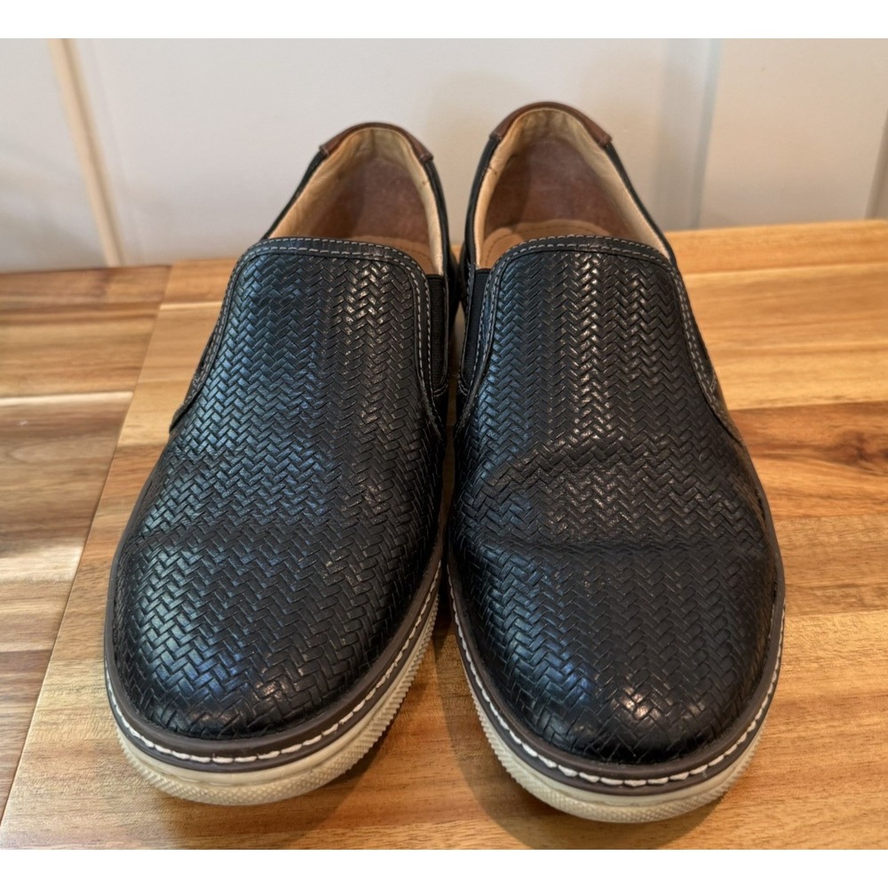 Johnston & Murphy J&M Mens 8M Black Leather Woven Slip On Loafers Coastal Preppy